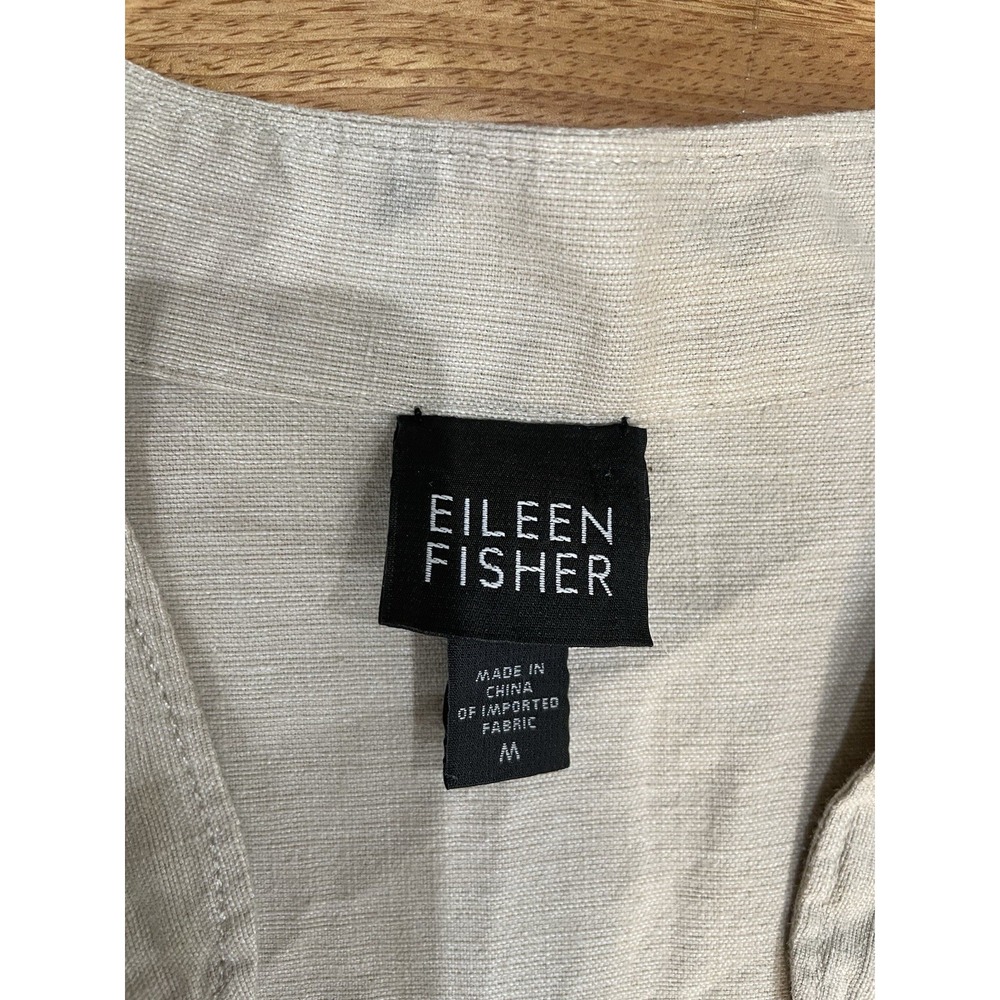 Eileen Fisher Women's Beige Canvas Button Front Jacket Pockets Long Sleeve Sz M - Picture 2 of 5